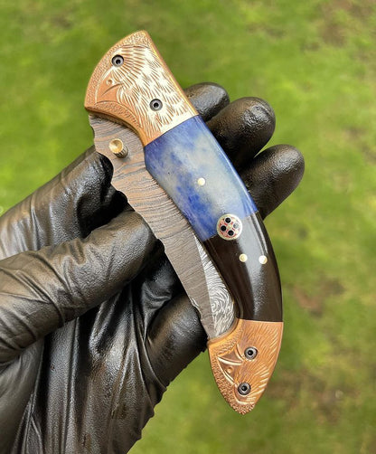 Damascus Blade EDC Folding Pocket Knife