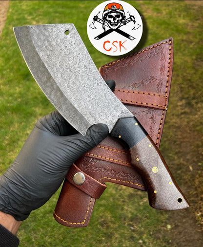 Full Tang Butcher Knife Handmade Forged Kitchen Chef Knife Damascus Steel