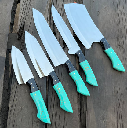 Fixed Blade Handmade D2 steel (5pcs) kitchen chef knives set