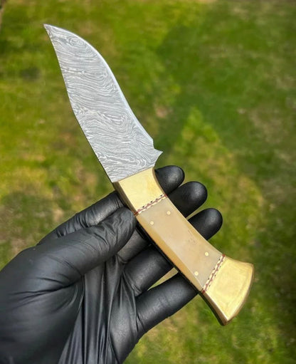 Custom Handmade Damascus Steel Full Tang Trailing Point Hunting Knife