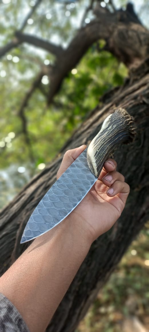 Handmade Stone Texture Hand Forged 1095 High Carbon Steel Knife