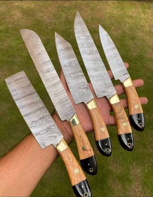 Handmade Damascus steel kitchen chef knives set