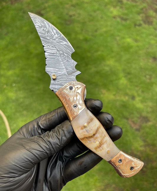 Custom Handmade Damascus Blade EDC Folding Pocket Knife