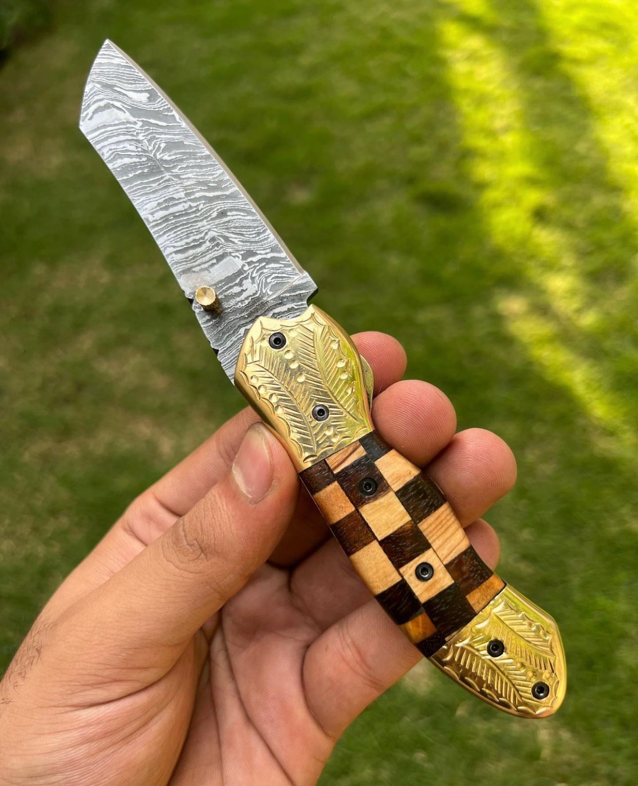 Custom Handmade Damascus steel Tanto Blade EDC Folding Pocket Knife
