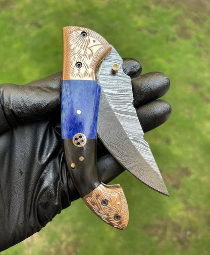 Damascus Blade EDC Folding Pocket Knife