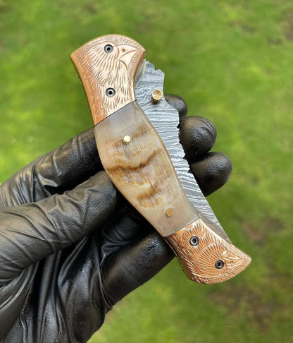 Custom Handmade Damascus Blade EDC Folding Pocket Knife