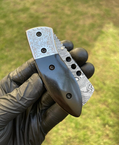 Damascus pocket folding knife